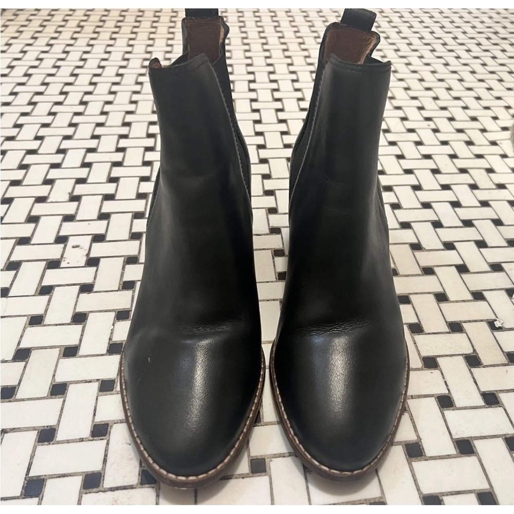 Madewell Regan Black Leather Round Toe Block Heel Chelsea Boot Sz 9